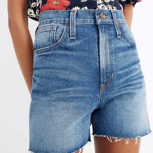 MADEWELL High Rise Cutoff Medium Wash Raw Hem Jean Shorts